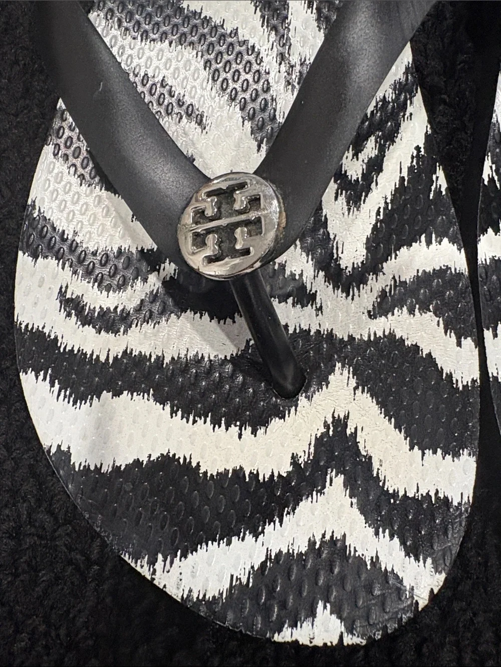 Tory Burch Black and White Zebra-Print Flip Flops